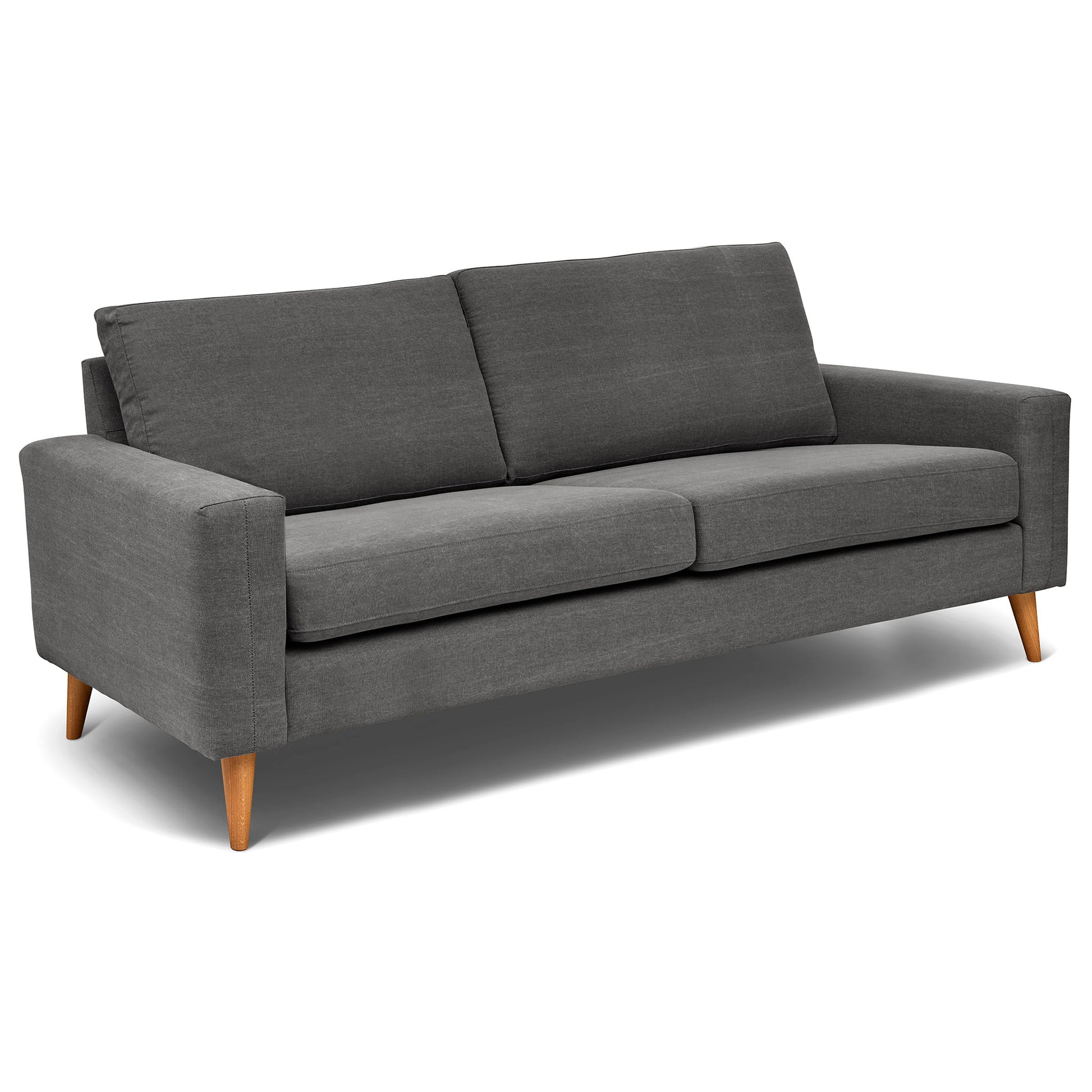 3 sits soffa som är sittvänlig för äldre i grått tyg, 219 cm bred