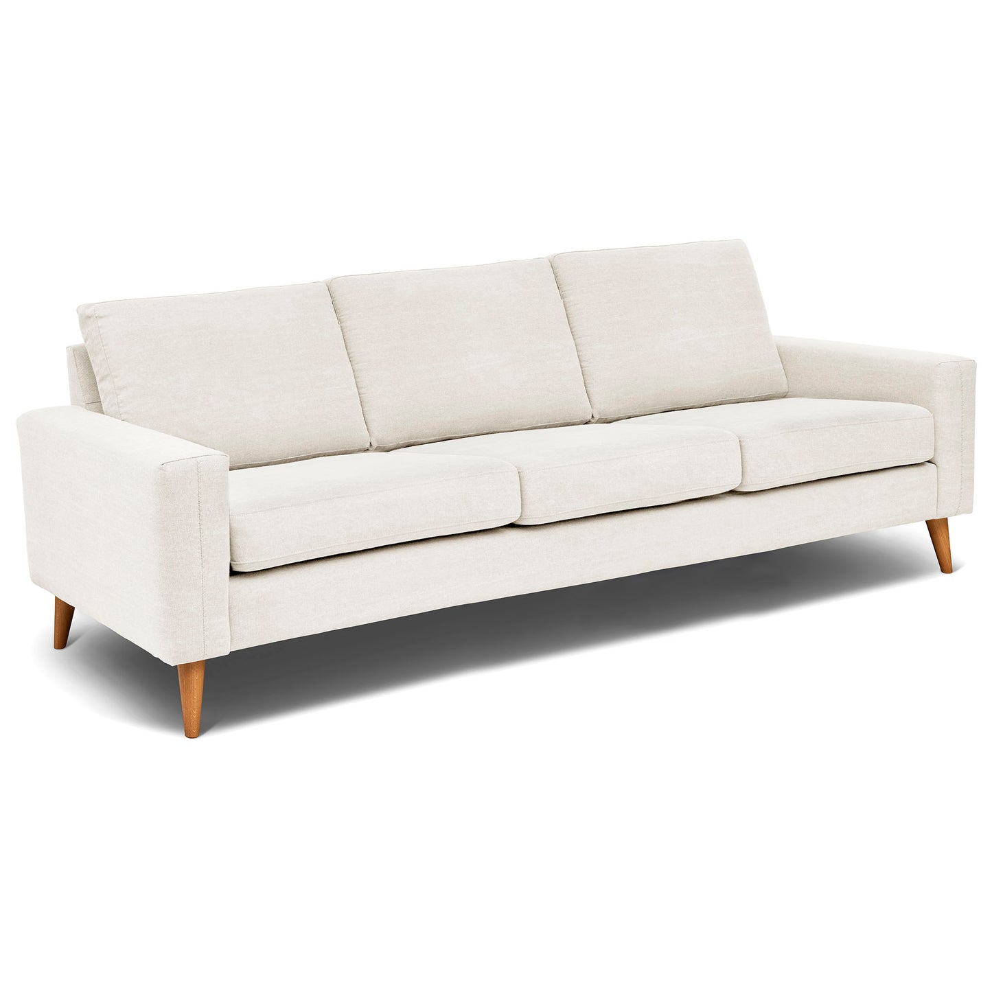 4 sits soffa som är sittvänlig för äldre i vitt tyg, 258 cm bred