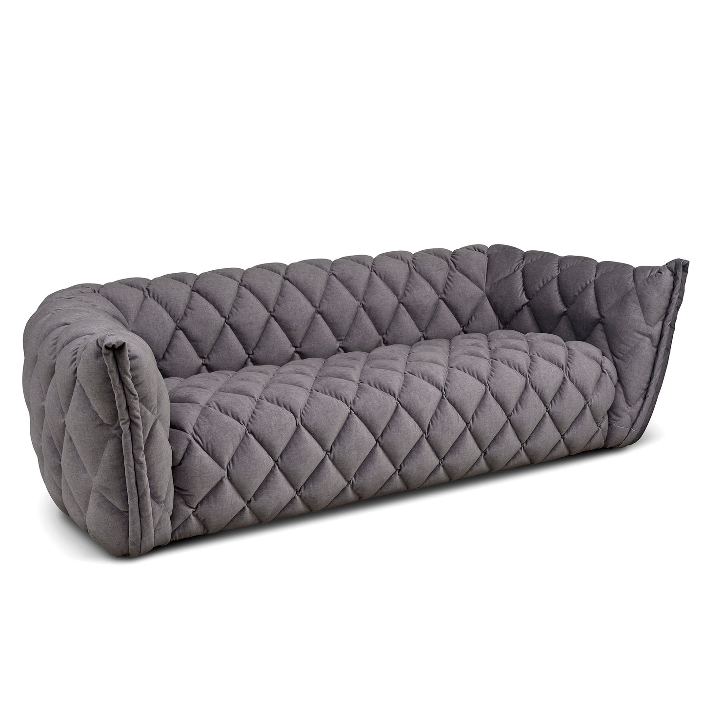 Snygg grå exklusiv chesterfield soffa i grå impregnerat sammetstyg