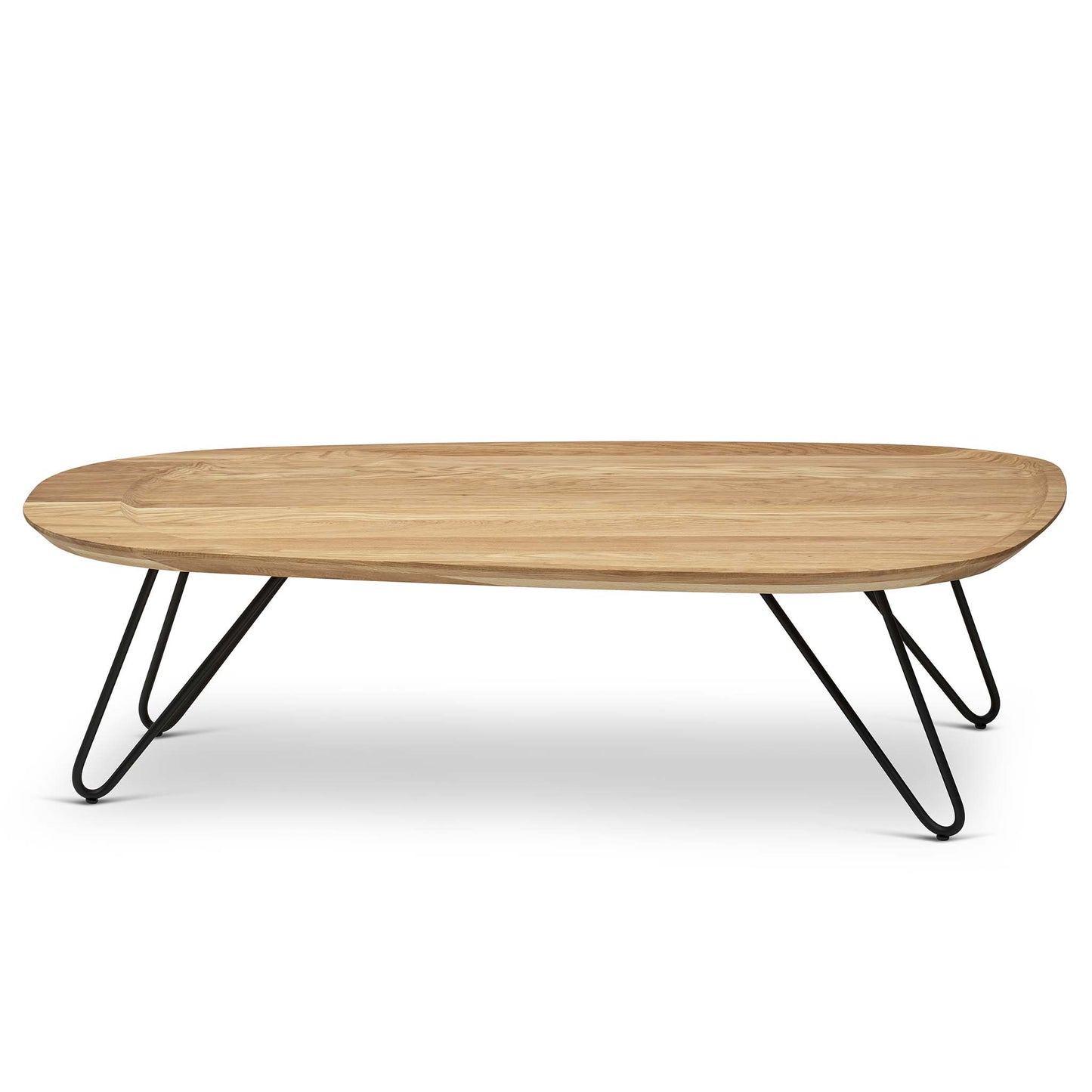 Snyggt soffbord med runda linjer och svarta metallben